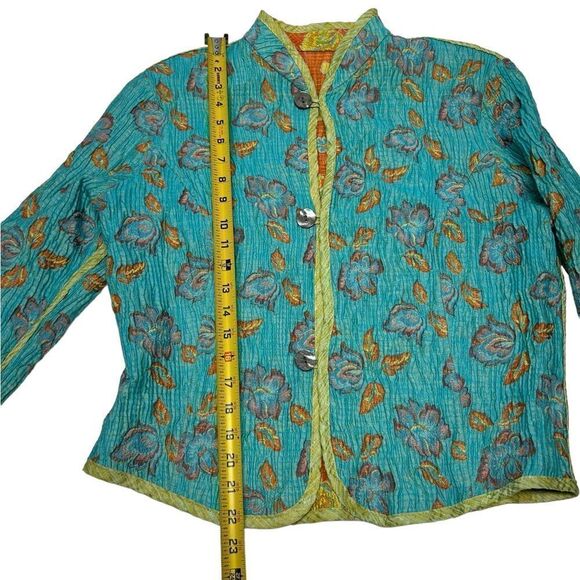 Reversible Orange Blue Floral Light Jacket Spring Coat Two Sided Three Button Up - Picture 10 of 10